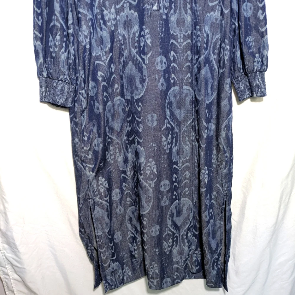 Chico’s Women’s‎ Blue Teaneck Ikat Print Maxi Shirt Dress, Comfy, Casual Sz 4P